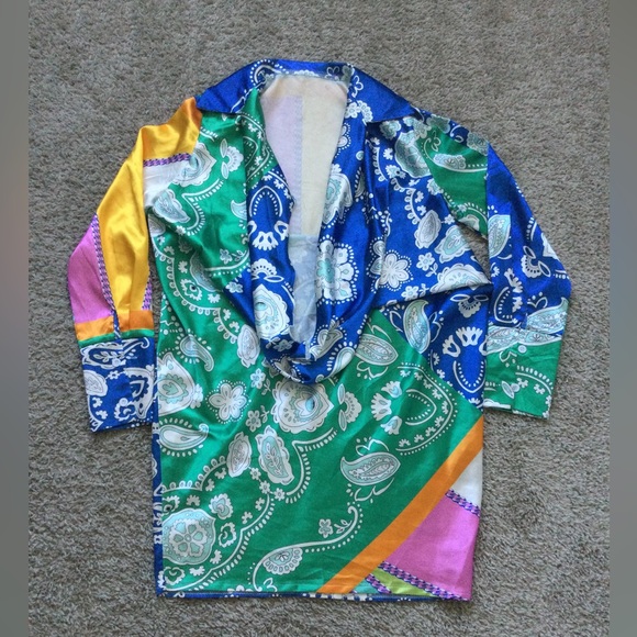 Silky Collared Deep Cowl-neck Shirt Dress - Picture 10 of 12